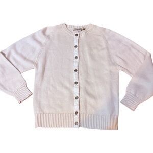 1980’s Minimalist Cream Knit Cardigan in a Wool Blend, Anchor Buttons, S/M